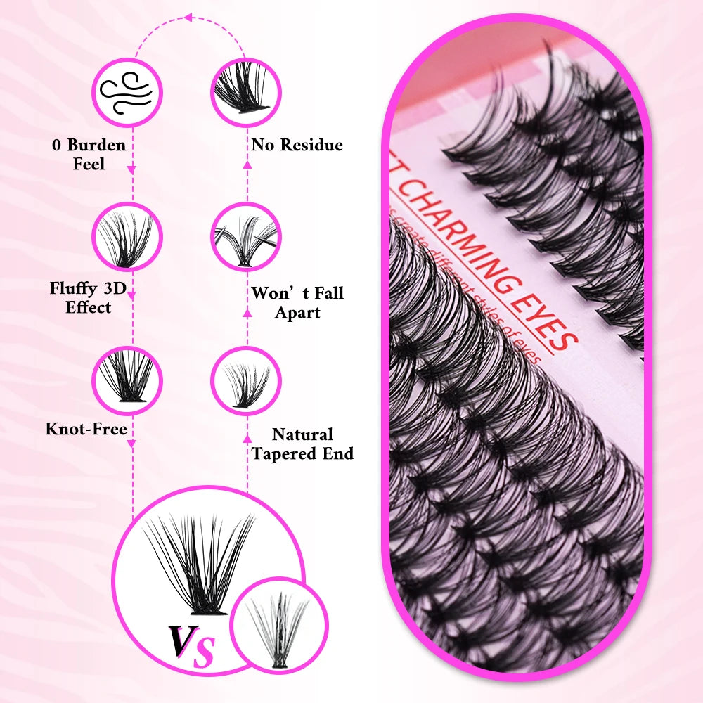 Lash Extension Kit, 640pcs/320pcs/280pcs Mix DIY Eyelash Extension Kit 304050D Combination Lash Clusters D Curl Individual Lashe