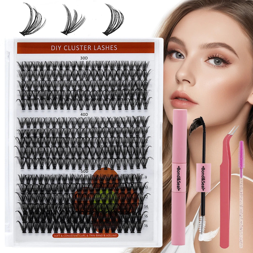 Lash Extension Kit, 640pcs/320pcs/280pcs Mix DIY Eyelash Extension Kit 304050D Combination Lash Clusters D Curl Individual Lashe