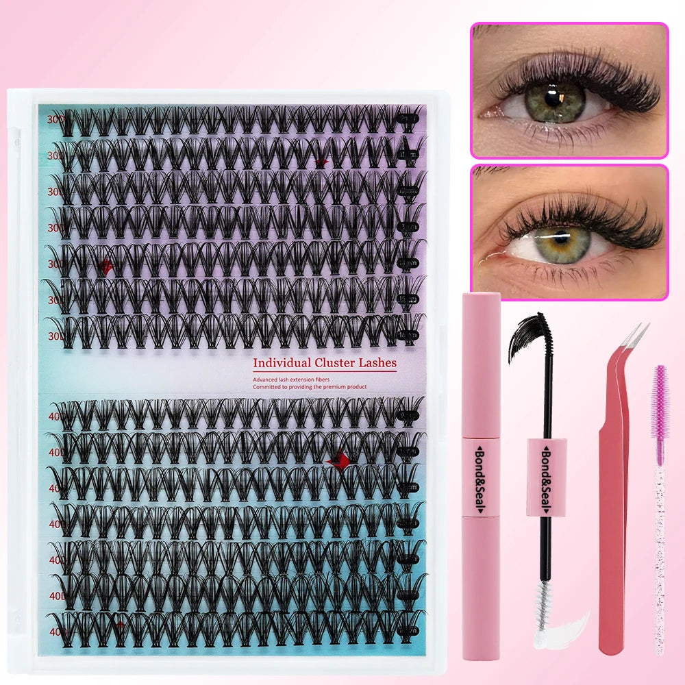 Lash Extension Kit, 640pcs/320pcs/280pcs Mix DIY Eyelash Extension Kit 304050D Combination Lash Clusters D Curl Individual Lashe