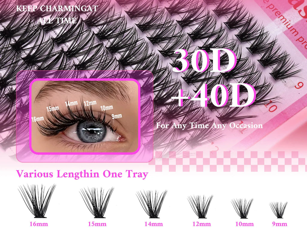 Lash Extension Kit, 640pcs/320pcs/280pcs Mix DIY Eyelash Extension Kit 304050D Combination Lash Clusters D Curl Individual Lashe