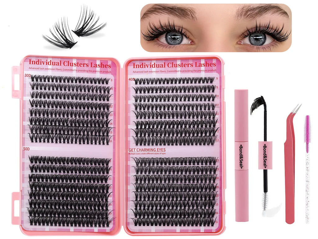 Lash Extension Kit, 640pcs/320pcs/280pcs Mix DIY Eyelash Extension Kit 304050D Combination Lash Clusters D Curl Individual Lashe