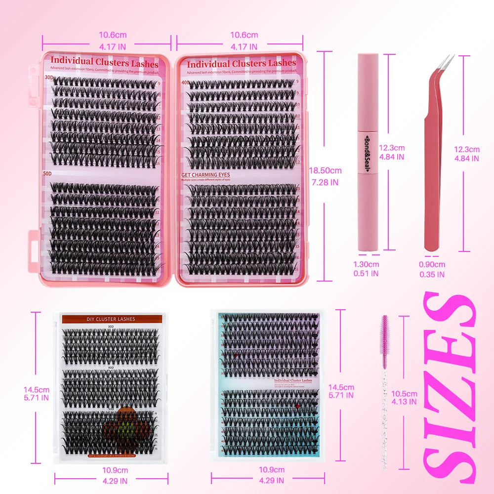 Lash Extension Kit, 640pcs/320pcs/280pcs Mix DIY Eyelash Extension Kit 304050D Combination Lash Clusters D Curl Individual Lashe