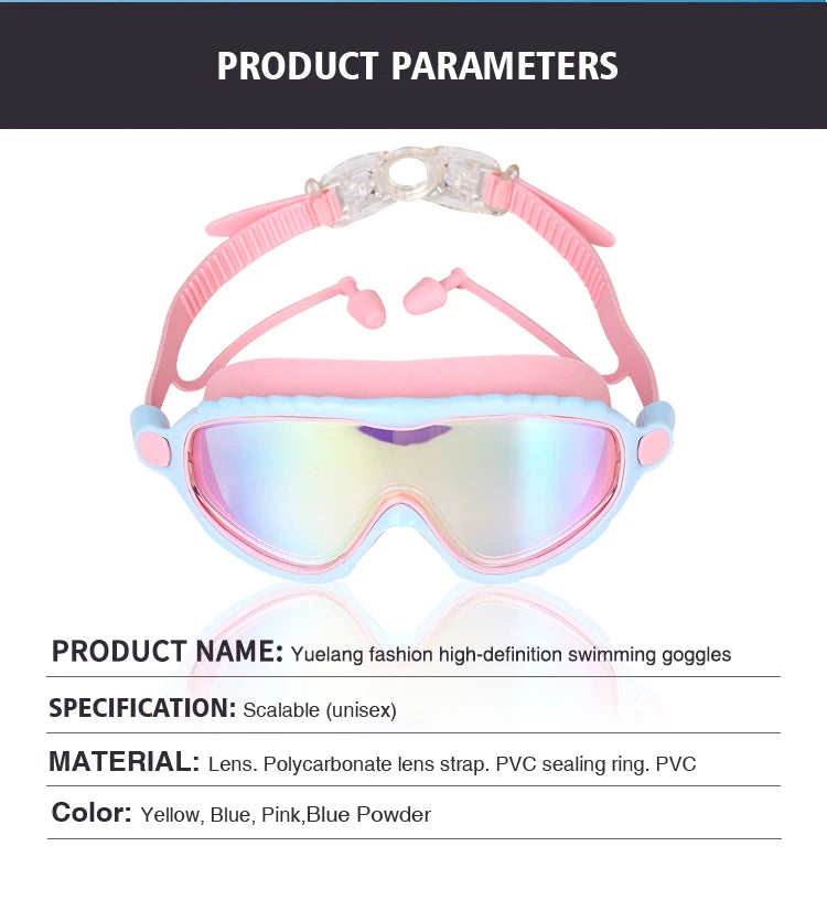 Kids Swimming Goggles for Boys & Girls (3-15 Years) - Big Frame HD View, Anti-Fog, No-Leak, Comfortable Silicone Swim Goggles